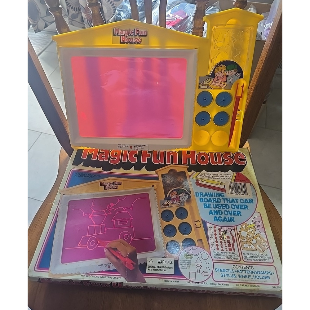 Vintage 1980s Magic Fun House Kids Drawing Board with Stencils Pattern Stamps
